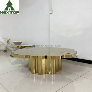BOCA DO LOBO Espejo galvanizado de acero inoxidable Mesa de centro redonda de lujo ligera Sala de estar - Product Image 4
