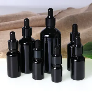 Ready to ship 5ml 10ml 15ml 20ml 30ml 50ml black glass bottle for cosmetic essential oil custom printing