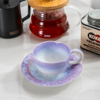 Tasse et soucoupe en céramique réactive à effet dégradé lavande, nouveau style chinois, écologique, bord festonné en forme de fleur, pour café et thé
