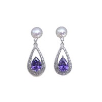 Boucles d'oreilles en perles d'eau douce naturelles avec design en forme de goutte d'eau et zircon, bijoux en perles, vente en gros