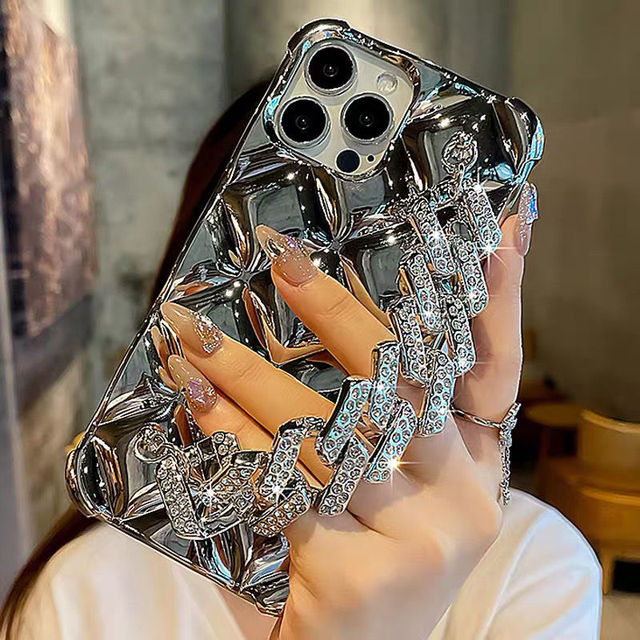 Luxury Bling Diamond Chain Bracelet Square TPU Cell Mobile Phone Cover Case for Iphone 6 7 8 X Xr Xs 11 12 13 14 15 16 Pro Max