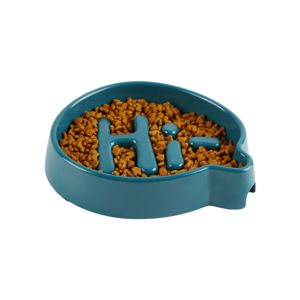 Modern <b>Plastic</b> Slow Feeding Dog Bowl with Raised <b>Letters</b> Blue Design - Product Image 2