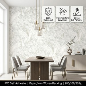 <span class=keywords><strong>Papier</strong></span> <span class=keywords><strong>Peint</strong></span> Luxe Moderne Effet Marbre Imperméable 1,06m Largeur Motif Arc Métallique Doré PVC Auto-Adhésif Décollable et Collable pour Chambre - Product Image 4