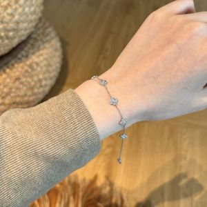 Dylam Hot Selling 925 Sterling <b>Silver</b> 14K Gold Rhodium Plated Link Chain Lucky Four Leaf Clover Flower <b>Bangles</b> <b>Bracelets</b> - Product Image 5