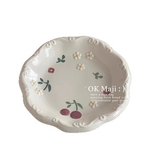Platos de cerámica con forma irregular, diseño de flores, plato bajo para postres, desayunos, fiestas y uso doméstico. - Product Image 2
