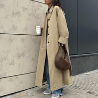 Enyami Vente en gros Personnalisé Moyen Kaki Boutons de revers Manches Longues Haute Qualité Trench-Coat Décontracté Femmes Pardessus Avec Poche