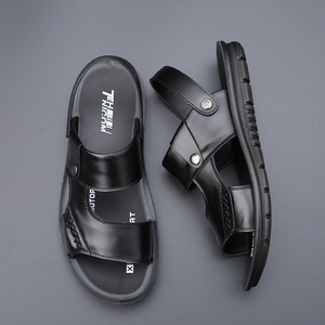 Sandales d'été classiques pour hommes en cuir souple, confortables, pour l'extérieur et la plage, respirantes, légères, décontractées, antidérapantes, avec fermeture auto-agrippante - Product Image 1