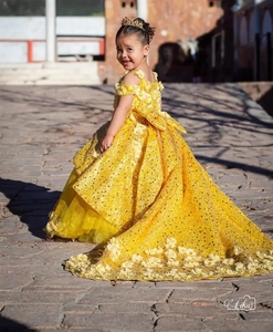 <span class=keywords><strong>Robe</strong></span> de Soirée de Luxe Dorée pour Filles, Personnalisée avec Paillettes, Jolies Robes de Cérémonie pour Petites Filles pour Séances Photo - Product Image 4