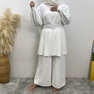 Automne <span class=keywords><strong>turc</strong></span> Hajabi vêtements Salwar Kameez femmes Abaya 2 pièces ensemble Blouse haut et pantalon musulman survêtement dubaï <span class=keywords><strong>tenue</strong></span> arabe - Product Image 2
