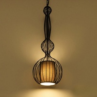 Lustre Rétro pour Bar, Café, Restaurant, Style Européen, en Fer Forgé, Tête Unique, Design Vase Courbé, pour Escalier, Style Campagne Américaine, LED, Noir, avec Abat-jour en Tissu