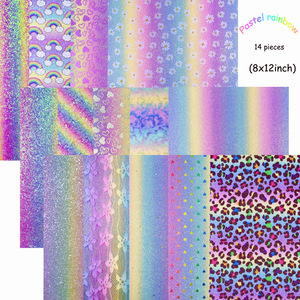 Échantillon gratuit 14 feuilles/paquet Format A4 Paillettes imprimées arc-en-ciel pour la fabrication de coiffures de cheerleading, nœuds pour compétitions - Product Image 5