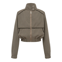 Vestes Courtes à Carreaux pour Femme en Tissu Tissé Mi-Lourd Personnalisé, Coupe Ample, Bordure Contrastante, Fermeture Éclair et Boutons Pression