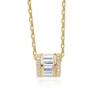 Collier pendentif coulissant en argent sterling S925 plaqué or 14 carats avec chaîne et zircon cubique rond, bijoux pour femmes, prix de gros