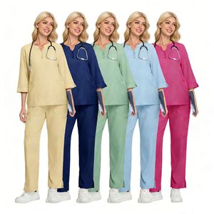 Women Medical Uniform <b>Scrub</b> <b>Set</b> Moisture Wicking Elastic Quick Drying Hospital Workwear Split Design Casual Wear For Beauty - Product Image 5