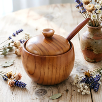 Pot à épices en bois de jujube, pot à sel de cuisine domestique, boîte à condiments rétro en bois massif avec couvercle