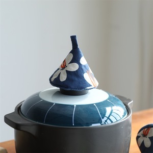Japanese Style Cotton Triangular Pot Lid Cap Heat Insulating Cover For Casserole And Iron Pot Handles Orange Gooselets Pattern - Product Image 2