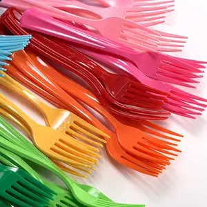 Couverts jetables en plastique de qualité supérieure, touches de couleur <span class=keywords><strong>pastel</strong></span> bleu, jaune, rose, noir, violet, vert, pour les fêtes - Product Image 1