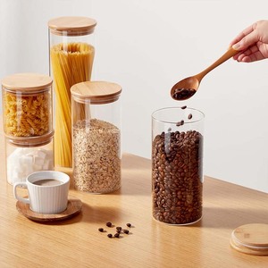 Cucina a tenuta stagna cibo contenitore di <span class=keywords><strong>vetro</strong></span> <span class=keywords><strong>Pyrex</strong></span> alto barattolo di <span class=keywords><strong>vetro</strong></span> borosilicato con coperchio Bambood barattolo di <span class=keywords><strong>vetro</strong></span> per spezie cereale - Product Image 4