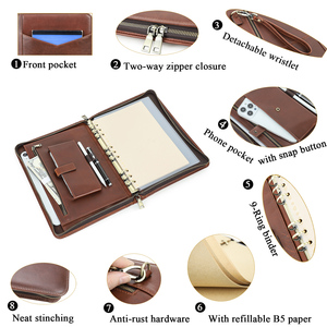 Carpeta de Cuero Genuino Vintage B5 para Viajes de Negocios y Reuniones, Carpeta Recargable con Bolsillo para Tablet de 11 Pulgadas y Teléfono, Soporte para Bolígrafo - Product Image 6