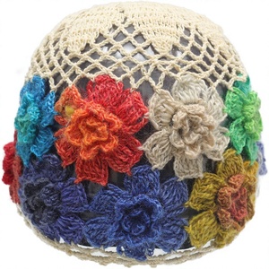 ZLYC Berretto da donna in cotone lavorato all'uncinetto, fatto a mano, con motivo floreale intagliato e bottone |   Leggero e Traspirante Boho China Caf - Product Image 1