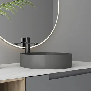 Wastafel kamar mandi beton bulat Modern di konter Mount kontainer wastafel kamar mandi wastafel