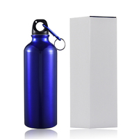 Bouteilles d'eau de sport en aluminium personnalisables en gros, 400 ml/500 ml/600 ml/750 ml, à paroi simple, avec mousquetons et couvercles à vis portables