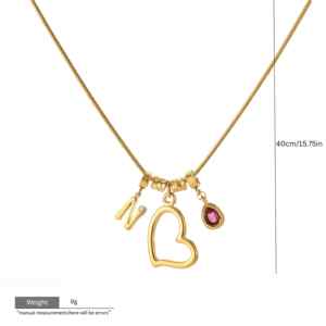 Collar de Moda de Acero Inoxidable con Cadena Dorada, Dije de Corazón Personalizado con Cristal Rosa, Joyería de Regalo, Estilo Personalizado para <span class=keywords><strong>Mujer</strong></span> - Product Image 6