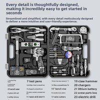 Boîte à outils domestique 101 pièces, perceuse électrique compacte à batterie, coffret de rangement, outils multifonctionnels pour le bricolage et l'électricité