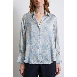 Camisa de Satén con Estampado y Cuello en V para Mujer, Azul, Casual, para Uso Diario, Transparente - Product Image 5