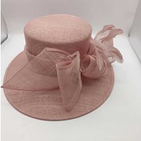 Sombrero de Sol Formal de Ala Ancha con Lazo de Sinamay Rosa para Mujer, Elegante, para Bodas, Iglesia, Estilo Cloche