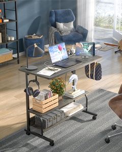 Bureau mobile sur roulettes avec prises électriques, bureau <span class=keywords><strong>réglable</strong></span> <span class=keywords><strong>en</strong></span> <span class=keywords><strong>hauteur</strong></span> <span class=keywords><strong>de</strong></span> 32 pouces, <span class=keywords><strong>table</strong></span> portable pour ordinateur portable, utilisable au <span class=keywords><strong>lit</strong></span>, sur le canapé ou au bureau - Product Image 2