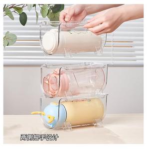 Rak pegangan Bening, lemari dapur, rak tampilan, penyimpanan minuman, 3 kisi, dapat ditumpuk, pengatur botol air - Product Image 5