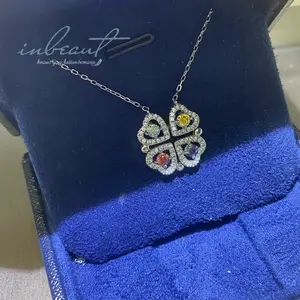 Silber 925 Original Total 1,2 Karat Diamant-Test im aus gezeichneten Schnitt vorbei an farbigen Moissan ite Clover Anhänger Halskette Hochzeits schmuck