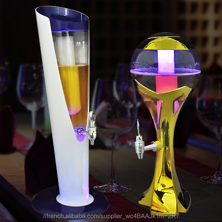3 litres distributeur de bière de tube de glace projet led tour de bière glacière pour le vin de bière champagne