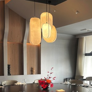 Lámpara Colgante Ovalada de Seda Estilo Japonés Wabi Sabi, Luz LED para Hotel, Casa de Huéspedes, Dormitorio, Salón de Té, E27, Blanco Cálido Neutro - Product Image 3