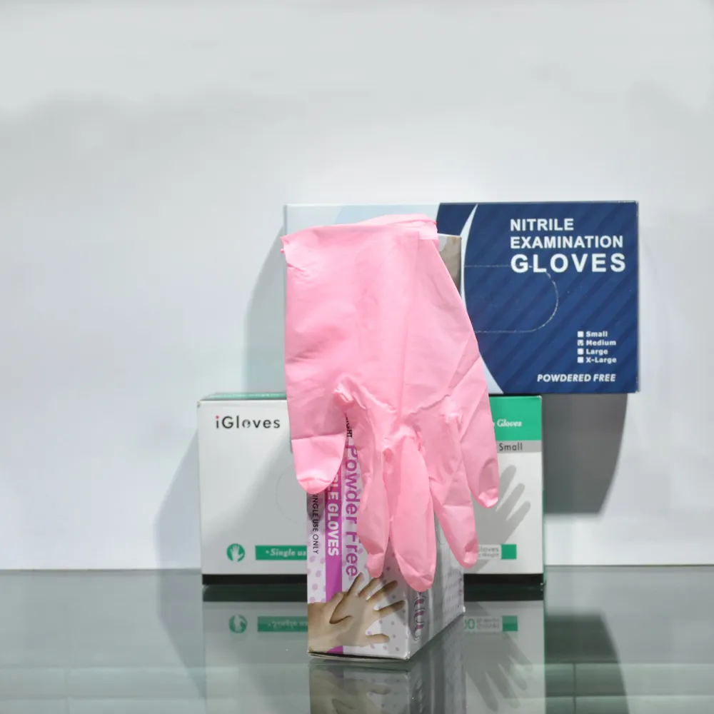 I-guante de nitrilo rosa para salón de belleza, guante protector de manos para examen de higiene, tatuajes y belleza