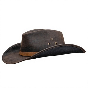 Sombrero de Vaquero Unisex de Cuero de Gamuza, Estilo Europeo-Americano, Color Marrón Oscuro, Ala Ancha, Ajustable, para Exteriores, Cuatro Estaciones - Product Image 1