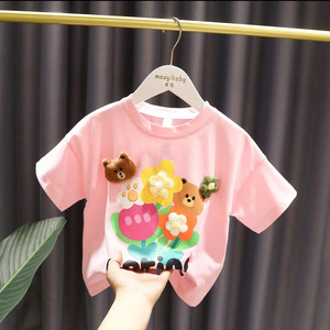 Nouveau T-shirt d'été pour filles, décontracté, imprimé dessin animé, coupe ample, hauts à manches courtes pour bébés, vente en gros de vêtements pour enfants - Product Image 3