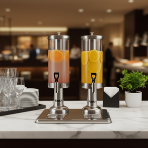 Distributeur de boissons double en acier inoxydable de 6 L avec cylindre à glace, carafe à eau chaude et froide, qualité commerciale pour comptoir - Product Image 2