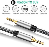 Donnguan Factory Nylon Jack 3.5 Audio Cable 3.5MM Male to Male Stereo Car Aux Cable for Car Cellphone Headset Speaker