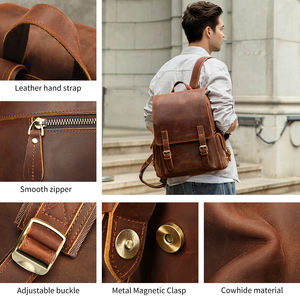 MARRANT Mochila de Viaje Impermeable de Cuero Crazy Horse, Mochila de Cuero para Portátil de 15 Pulgadas, Mochila de Cuero Genuino para Hombre - Product Image 5