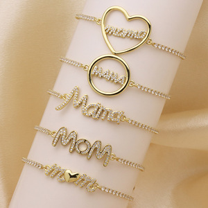 <span class=keywords><strong>Bracciale</strong></span> HS169 placcato oro 18 carati con scritta MAMA MOM, <span class=keywords><strong>bracciale</strong></span> con cuore e lettera in zirconia cubica, regalo per la Festa della Mamma, regolabile, gioiello da donna - Product Image 1