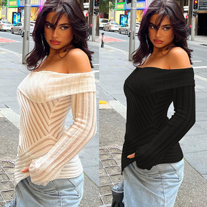 Primavera otoño sin tirantes negro blanco Top desgaste dobladillo asimétrico manga larga blusa <span class=keywords><strong>camisa</strong></span> Mujer - Product Image 1