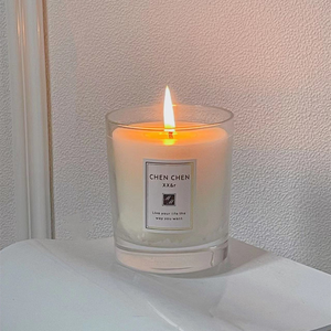 Cire de soja blanche décorative personnalisée, pot en verre givré, thé vert, parfum, bougie à mèche en bois - Product Image 1