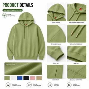 Sudadera con Capucha Personalizada con Logotipo, 280GSM, Algodón Peinado, Unisex, Venta al Por Mayor, Sudadera de Felpa Premium, Verde Salvia - Product Image 4