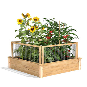 Fioriera Quadrata Rialzata in Legno da Giardino 48x10.5 Pollici con Recinzione CritterGuard - Product Image 2