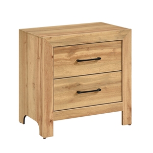 Natural Finish 2 Drawer Nightstand With <b>Black</b> Handles <b>Bedside</b> <b>Table</b> Storage Furniture - Product Image 1