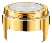 Plat de Chafing de Luxe Arabe Doré Grand en Acier Inoxydable, Réchaud Alimentaire pour Buffets Restaurants, Couvercle en Verre Rond