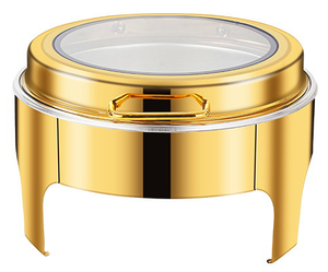Recipiente para Calentar Comida de Acero Inoxidable, Estilo Buffet, con Tapa Redonda de Vidrio Dorado, de Lujo Árabe, para Restaurantes - Product Image 3