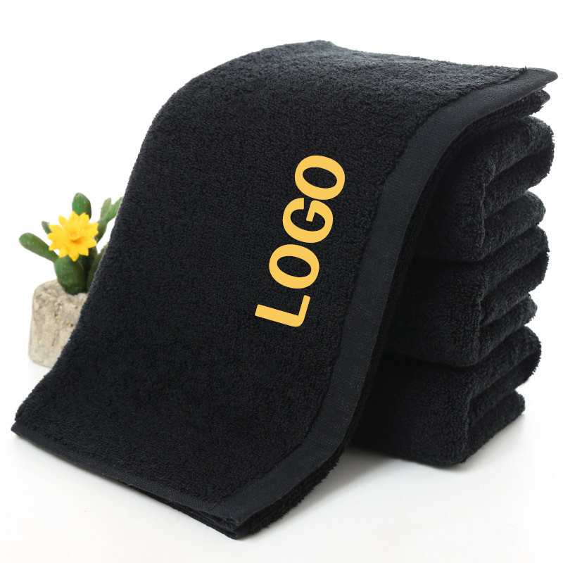 100% cotton black towels black hand towel black face towel with embroidery logo